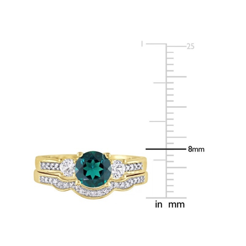 4/5 Carat Lab-Created Emerald Bridal Wedding Ring Set in 10K Yellow Gold with Diamonds
