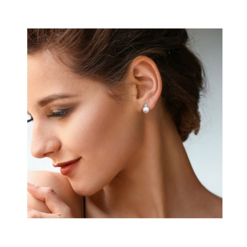 8-8.5 mm Cultured Freshwater Pearl Earrings with Aquamarines 10K White Gold