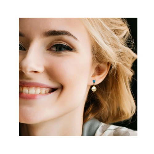 Pendants d'oreilles en or jaune 14K ct avec perle de mer du Sud dorée de 8,5-9&nbsp;mm