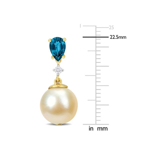 Pendants d'oreilles en or jaune 14K ct avec perle de mer du Sud dorée de 8,5-9&nbsp;mm