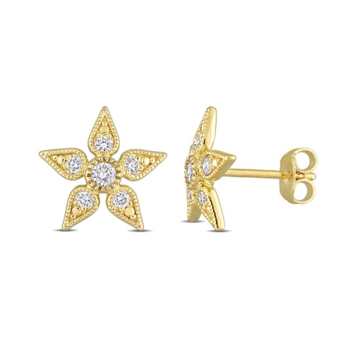 GEM AND HARMONY  1/3 Carat (Ctw) Lab Grown Diamond Flower Earrings In Sterling Silver In Yellow