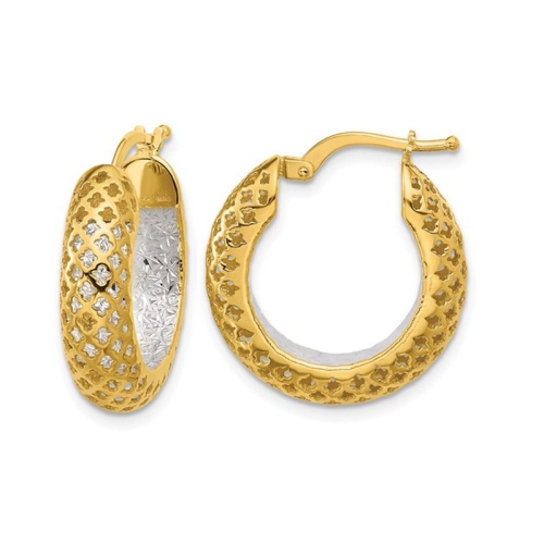 GEM AND HARMONY  Diamond Cut Hoop Earrings In 14K Gold In Yellow