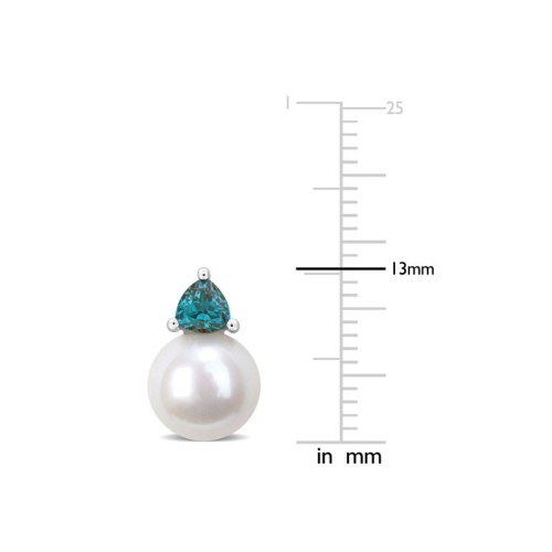 8-8.5 mm Cultured Freshwater Pearl Earrings with Lab-Created Alexandrites 10K White Gold