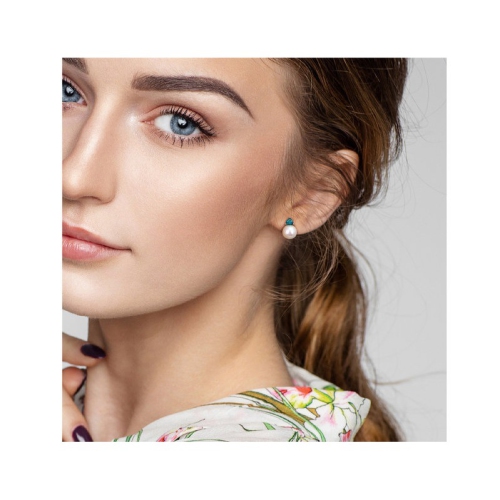 8-8.5 mm Cultured Freshwater Pearl Earrings with Lab-Created Alexandrites 10K White Gold