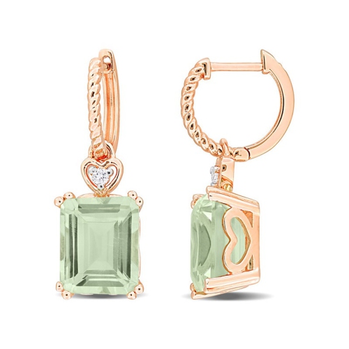 GEM AND HARMONY  6.45 Carat (Ctw) Quartz And White Topaz Dangle Earrings In Rose Sterling Silver In Green