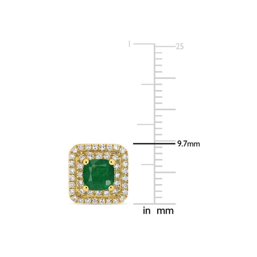 1.00 Carat Emerald and Diamond Halo Square Stud Earrings in 14K Yellow Gold