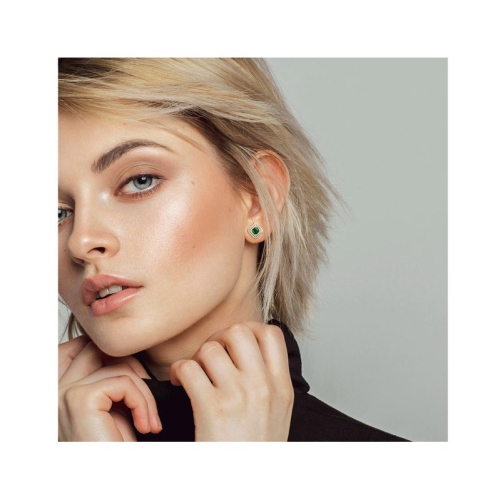 1.00 Carat Emerald and Diamond Halo Square Stud Earrings in 14K Yellow Gold