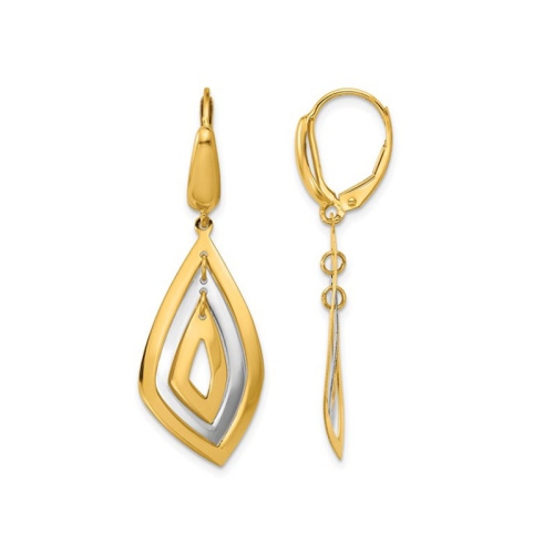 GEM AND HARMONY  14K And White Gold Polished Dangle Leverback Earrings In Yellow