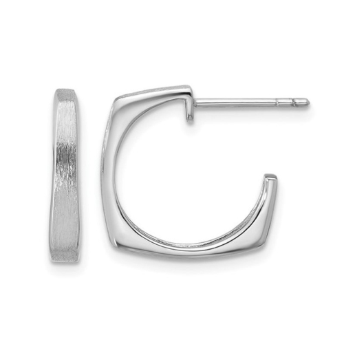 Sterling Silver Brushed Square J-Post Hoop Earrings