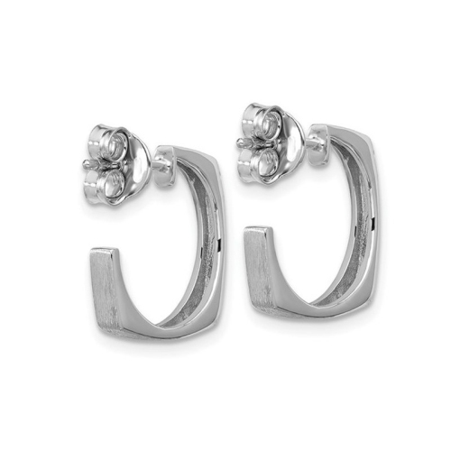 Sterling Silver Brushed Square J-Post Hoop Earrings
