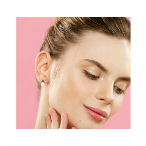 Boucles d'oreilles perles d'eau douce de culture 8-8,5&nbsp;mm en or blanc 10K ct avec émeraudes synthétiques