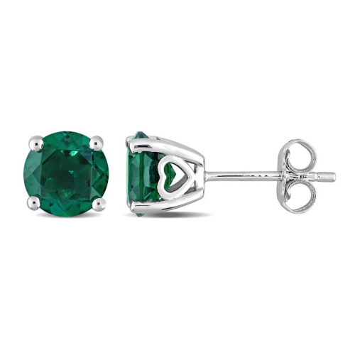 GEM AND HARMONY  2.30 Carat (Ctw) Lab-Created Emerald Solitaire Stud Earrings In Sterling (7Mm) In Silver