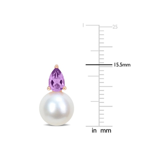 8.5-9mm Cultured Freshwater Pearl Earrings with Amethyst Sterling Silver