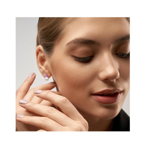8.5-9mm Cultured Freshwater Pearl Earrings with Amethyst Sterling Silver