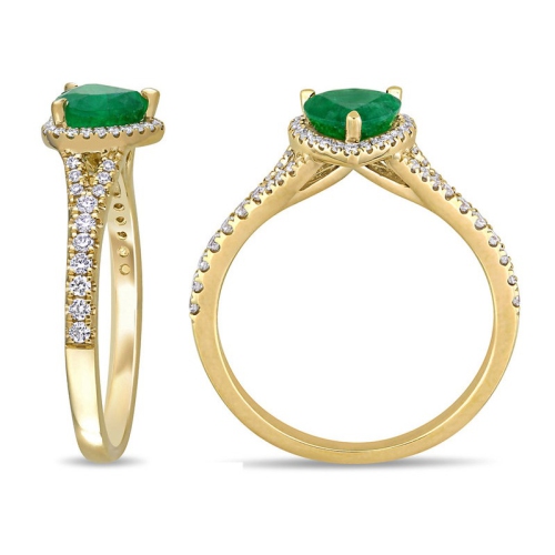 2/3 Carat Emerald Heart Halo Ring in 14K Yellow Gold with Diamonds