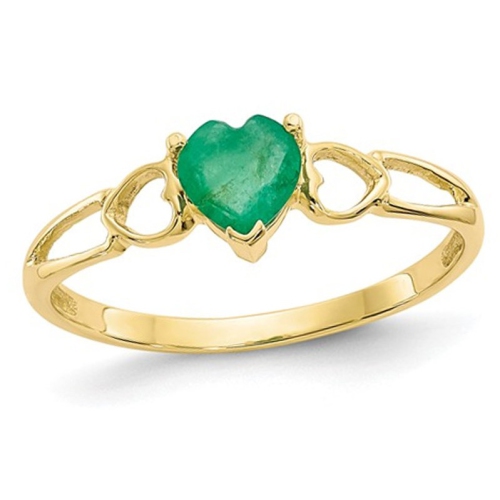 GEM AND HARMONY  2/5 Natural Emerald Heart Ring In 10K Gold In Yellow