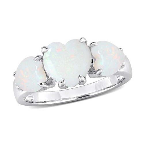 GEM AND HARMONY  2.22 Carat (Ctw) Opal Heart Three Stone Ring In Sterling In Silver