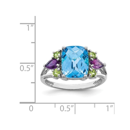 Bague en argent sterling avec topaze bleue, améthyste et péridot d'3,70&nbsp;carat