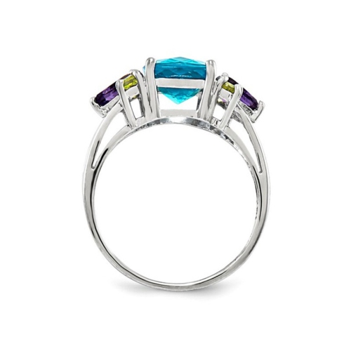 Bague en argent sterling avec topaze bleue, améthyste et péridot d'3,70&nbsp;carat