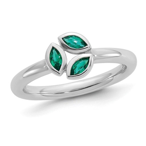 GEM AND HARMONY  1/5 Carat (Ctw) Lab-Created Emerald Leaf Ring In Sterling In Silver