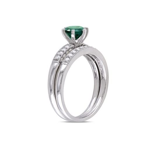 1.00 Carat Lab-Created Emerald Bridal Ring Set in 10K White Gold with Diamonds