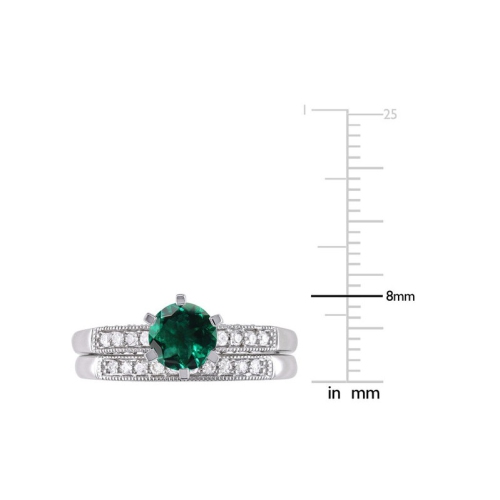 1.00 Carat Lab-Created Emerald Bridal Ring Set in 10K White Gold with Diamonds