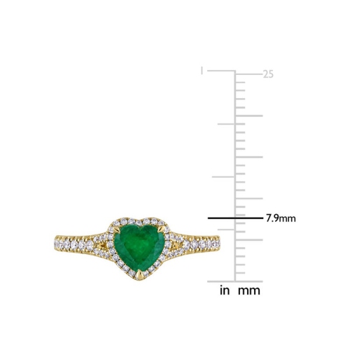 2/3 Carat Emerald Heart Halo Ring in 14K Yellow Gold with Diamonds