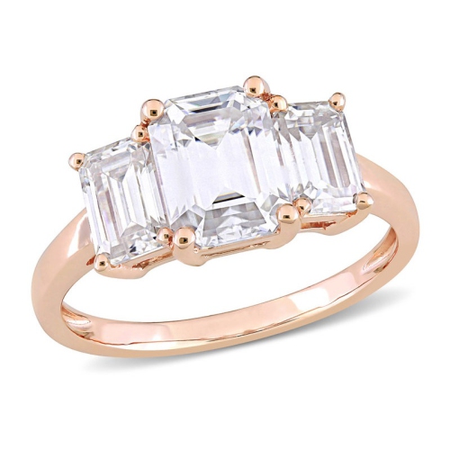 GEM AND HARMONY  2.70 Carat (Ctw) Lab-Created Three-Stone Octagon Moissanite Engagement Ring In 10K Rose In Gold