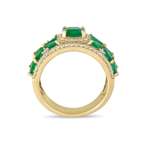 2.54 Carat Emerald Flower Band Ring in 14K Yellow Gold with Diamonds 1/2 Carat (ctw)