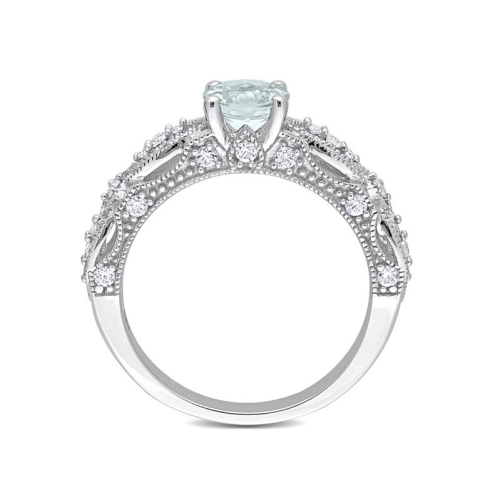 3/4 Carat Light Aquamarine Ring with Diamonds in 10K White Gold