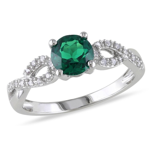 GEM AND HARMONY  4/5 Carat (Ctw) Lab-Created Emerald Ring In 10K Gold With Accent Diamonds In White