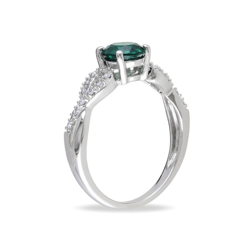 4/5 Carat Lab-Created Emerald Ring in 10K White Gold with Accent Diamonds