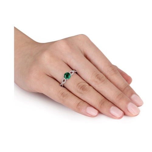 4/5 Carat Lab-Created Emerald Ring in 10K White Gold with Accent Diamonds