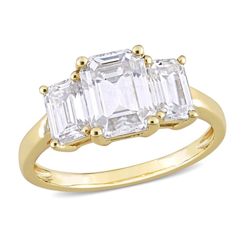 GEM AND HARMONY  2.70 Carat (Ctw) Lab-Created Three-Stone Octagon Moissanite Engagement Ring In 10K Gold In Yellow