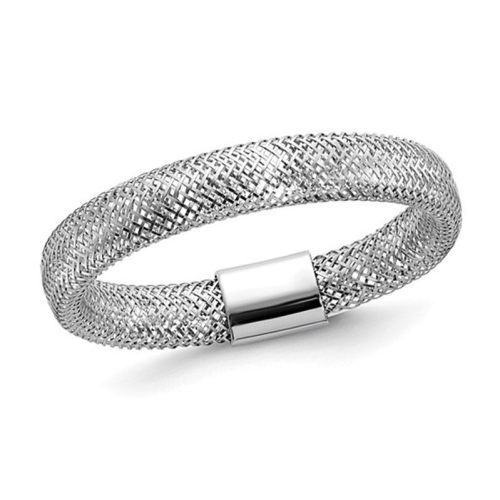 GEM AND HARMONY  14K Gold Mesh Stretch Ring Band (Size 6) In White