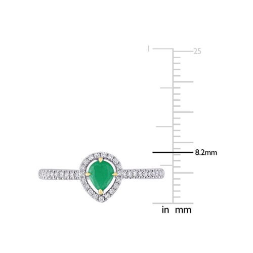 1/4 Carat Emerald Pear Halo Ring in 14K White Gold with Diamonds