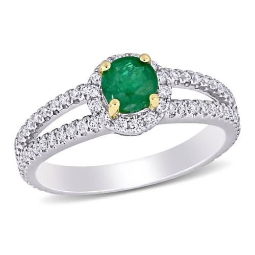 GEM AND HARMONY  1/2 Carat (Ctw) Emerald Ring In 14K Gold With Diamonds 1/2 Carat (Ctw) In White