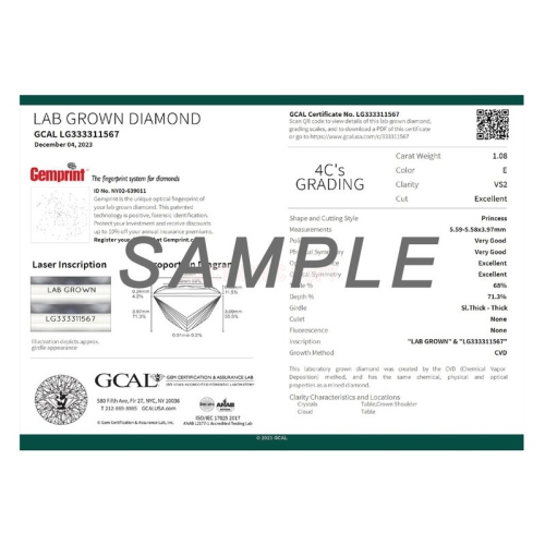 1.25 Carat GCAL Certified Princess-Cut Lab-Grown Diamond Engagement Ring 14K White Gold
