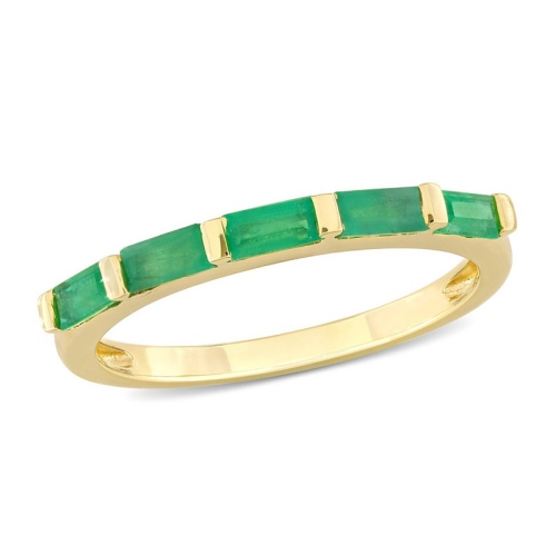 GEM AND HARMONY  3/5 Carat (Ctw) Baguette Emerald Band Ring In 10K Gold In Yellow