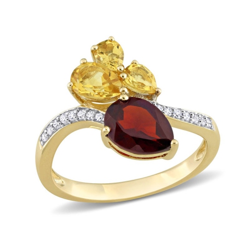 GEM AND HARMONY  2.02 Carat (Ctw) Garnet And Citrine Ring In 14K Gold In Yellow