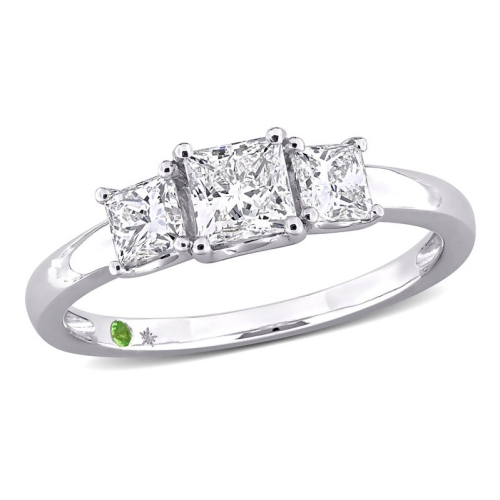 GEM AND HARMONY  1.00 Carat (Ctw Vs1-Vs2, G-H) Lab-Grown Princess Diamond Three Stone Ring In 14K Gold In White