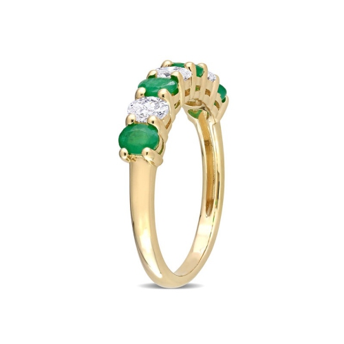 3/5 Carat Emerald Band Ring in 14K Yellow Gold with Diamonds
