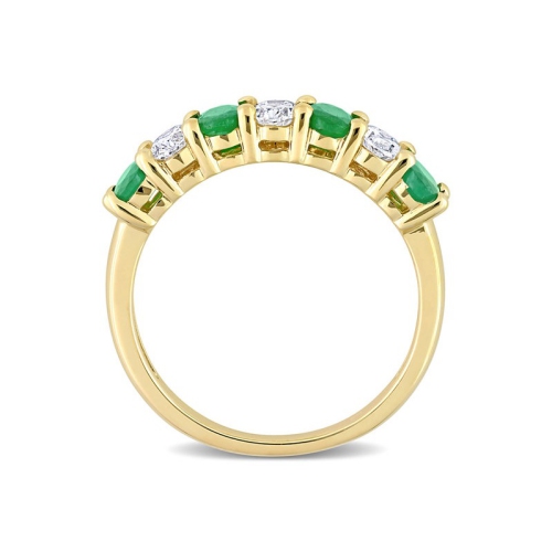 3/5 Carat Emerald Band Ring in 14K Yellow Gold with Diamonds