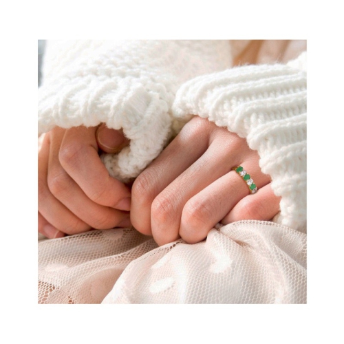 3/5 Carat Emerald Band Ring in 14K Yellow Gold with Diamonds