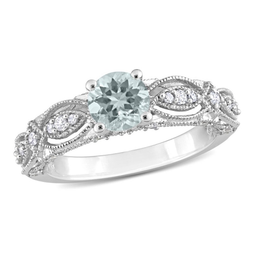Bague en or blanc 10K ct avec aigue-marine pâle de 3/4&nbsp;carat et diamants