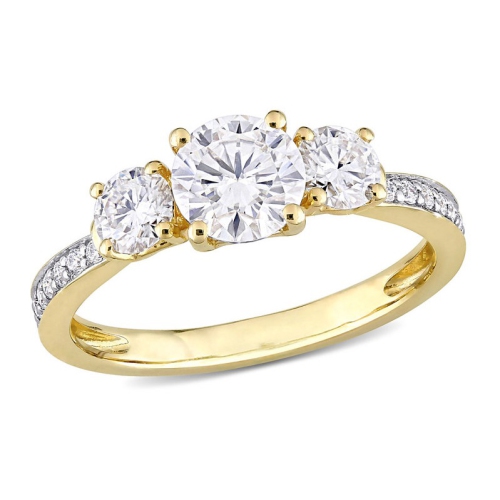 GEM AND HARMONY  1.30 Carat (Ctw) Lab-Created Three-Stone Moissanite Engagement Ring In 10K Gold In Yellow