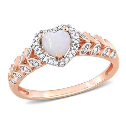 GEM AND HARMONY  3/10 Carat (Ctw) Opal Heart Ring In 10K Rose Gold In Pink