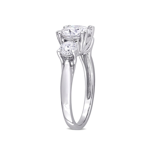 2.59 Carat Lab-Created Three-Stone Round Moissanite Engagement Ring in 10K White Gold
