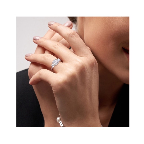 2.59 Carat Lab-Created Three-Stone Round Moissanite Engagement Ring in 10K White Gold