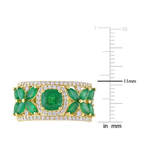 2.54 Carat Emerald Flower Band Ring in 14K Yellow Gold with Diamonds 1/2 Carat (ctw)